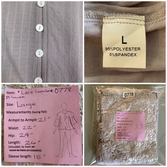 🔥5/$20🔥 Lace Light Lavender Blouse size L - Picture 12 of 12